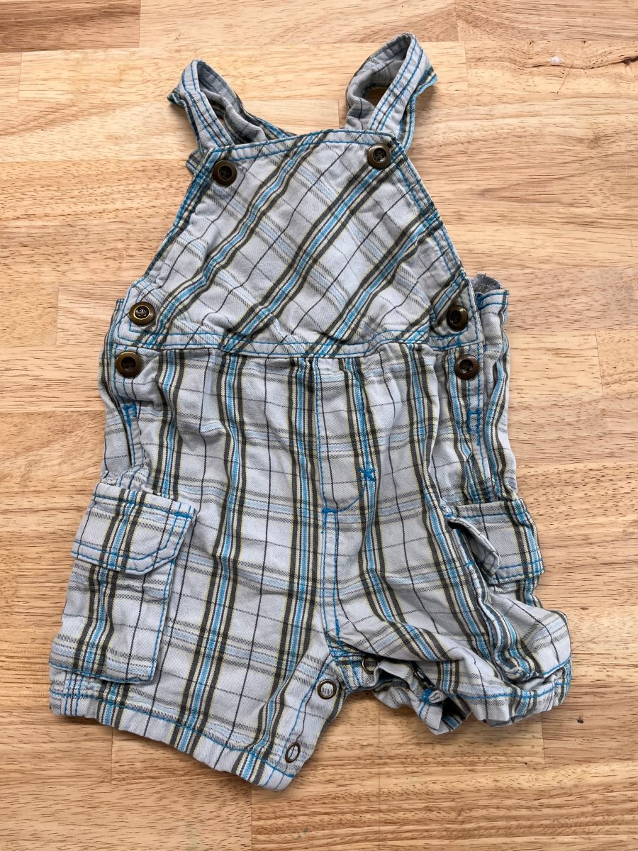 Please Mum 6 Month Blue Plaid Overalls - Nest and Sprout - Consignment