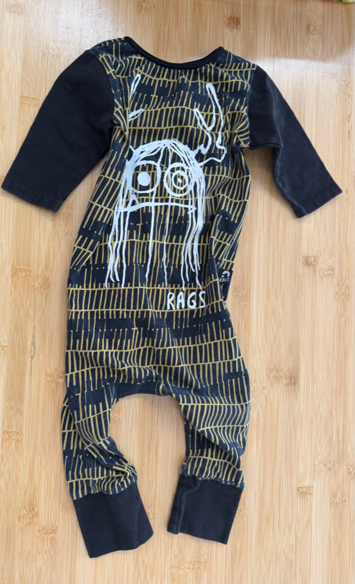 Rags to Raches Romper – 2T | Black Stretch Logo Pullover Neck