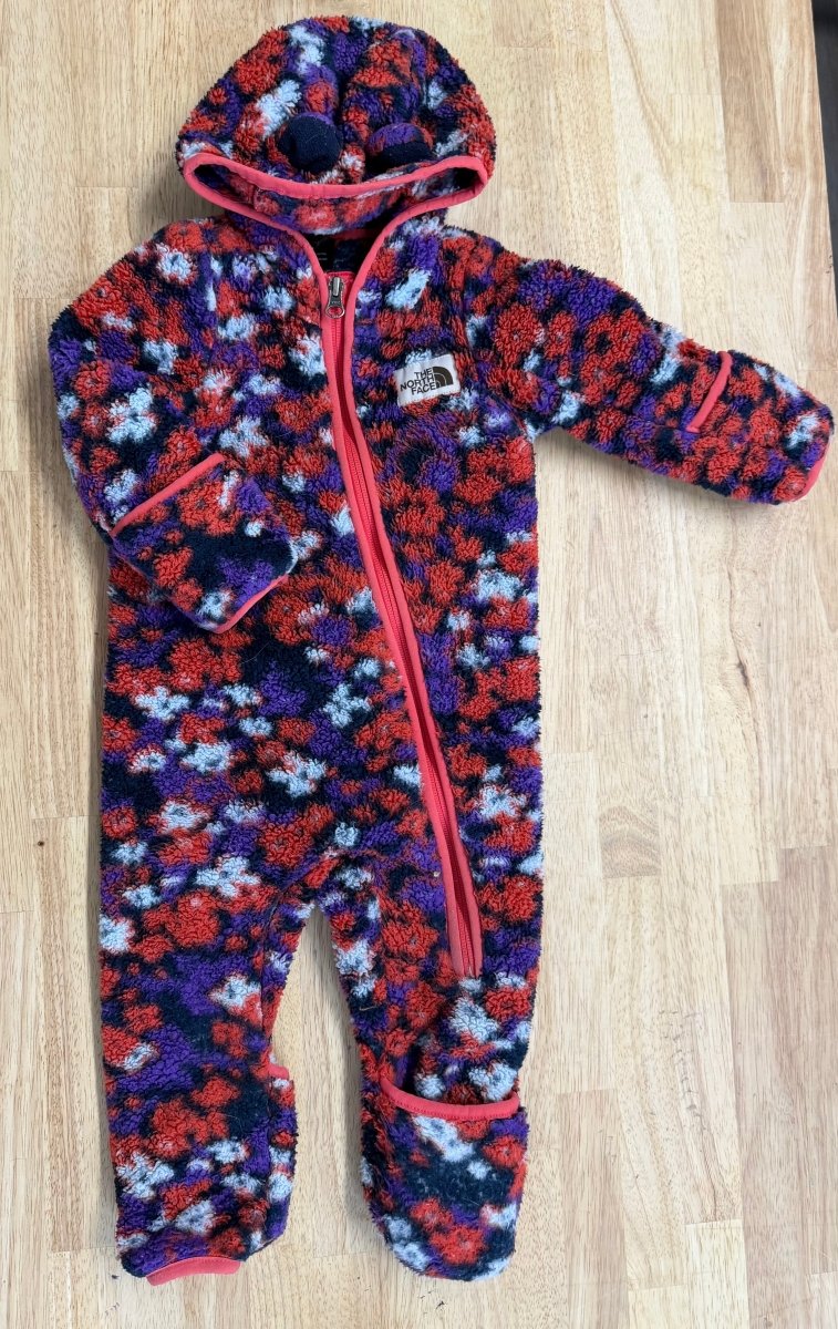 The North Face Fleece Bunting Suit – 6–12M | Pink Purple Navy - Nest and Sprout - Consignment