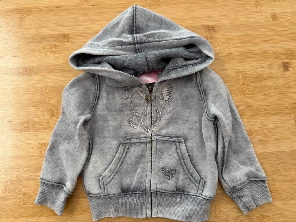 Cowgirl Hardware Zip-Up Sweater – 12M | Light Grey Embroidered Horse | Play - Nest and Sprout-Consignment