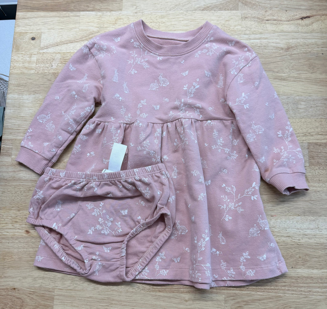 Carter's Little Planet Sweatshirt Dress & Diaper Cover Set – 18M | Light Pink Bunny Print