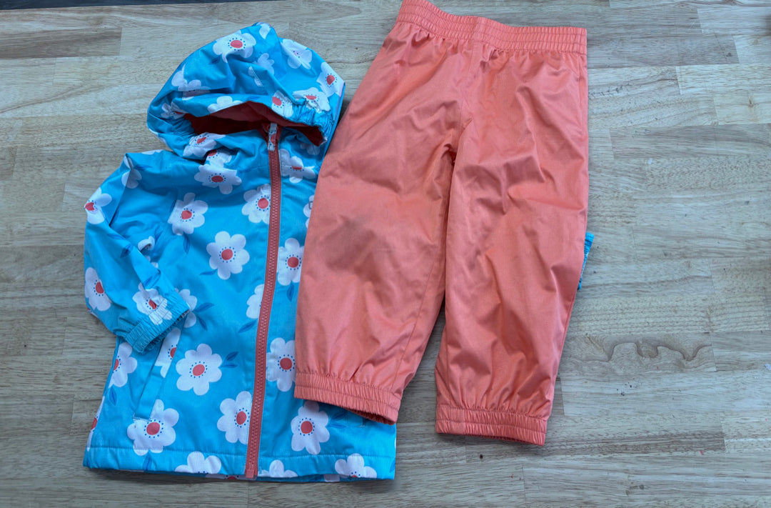 Gusti Floral Rain Suit Set Light Blue Coral Pants | Size 24M