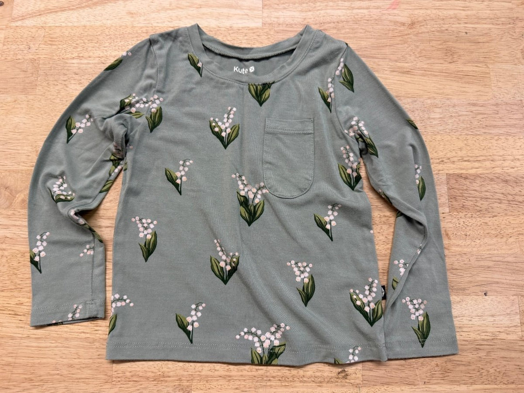 Kyte Baby Long Sleeve Shirt 2T | Green Snowbell Print - Nest and Sprout-Consignment