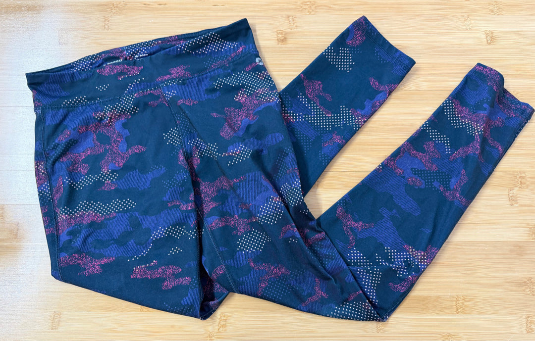 Joe Fresh Active Leggings – L (10/12) | Blue & Black Allover Print