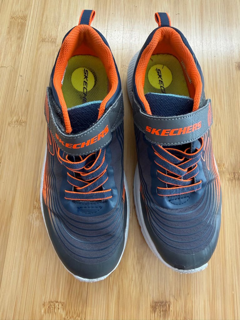 Skechers Runners – Youth 5 | Orange & Blue Velcro Elastic Lace | Play - Nest and Sprout-Consignment