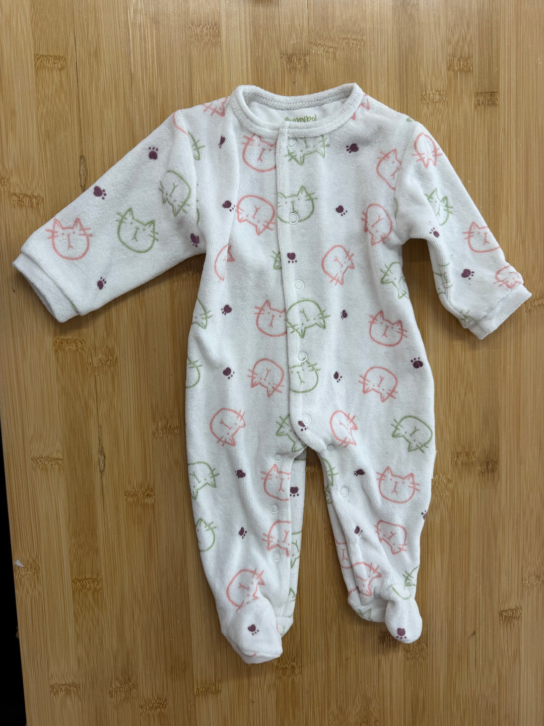 Babybol Footed Sleeper – Newborn | 50cm | Terry Cloth | Cat Print | Snap Closure