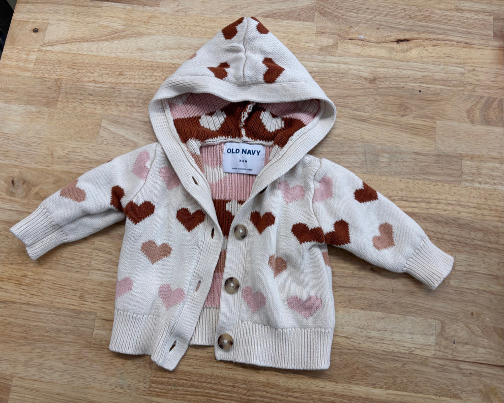 Old Navy Cardigan – Size 3–6M (Cream with Hood)