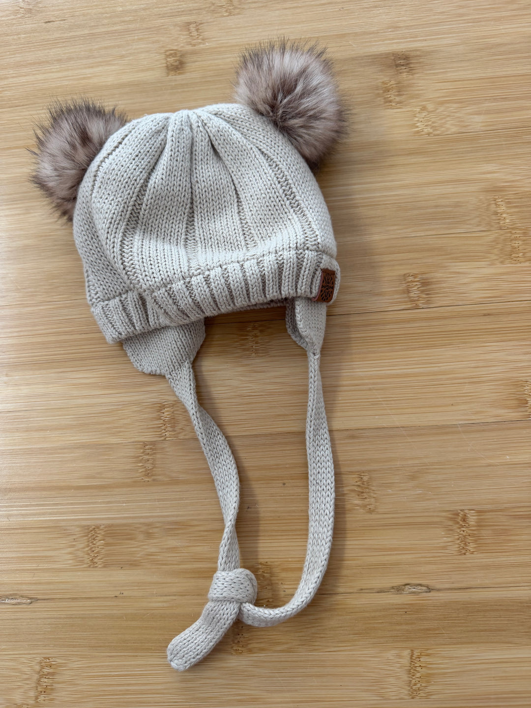 CaliKids Dual Pompom Knit Hat – XS (0–3M) | Fur Pompoms