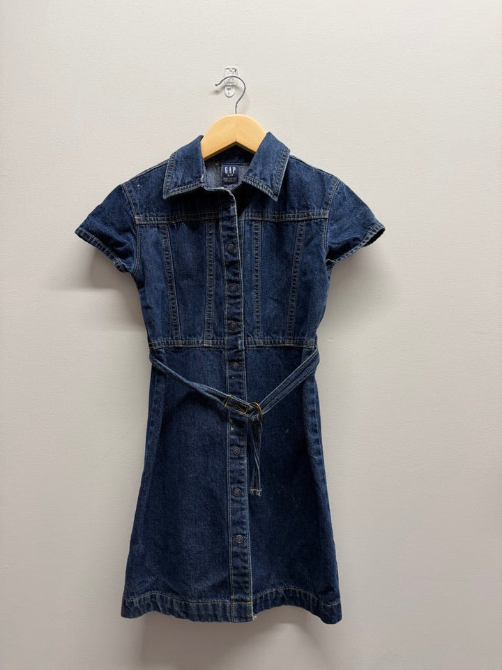 Gap Denim Dress – S (4/5Y Est.) | 100% Cotton Snap-Up Drop Waist | Play - Nest and Sprout-Consignment