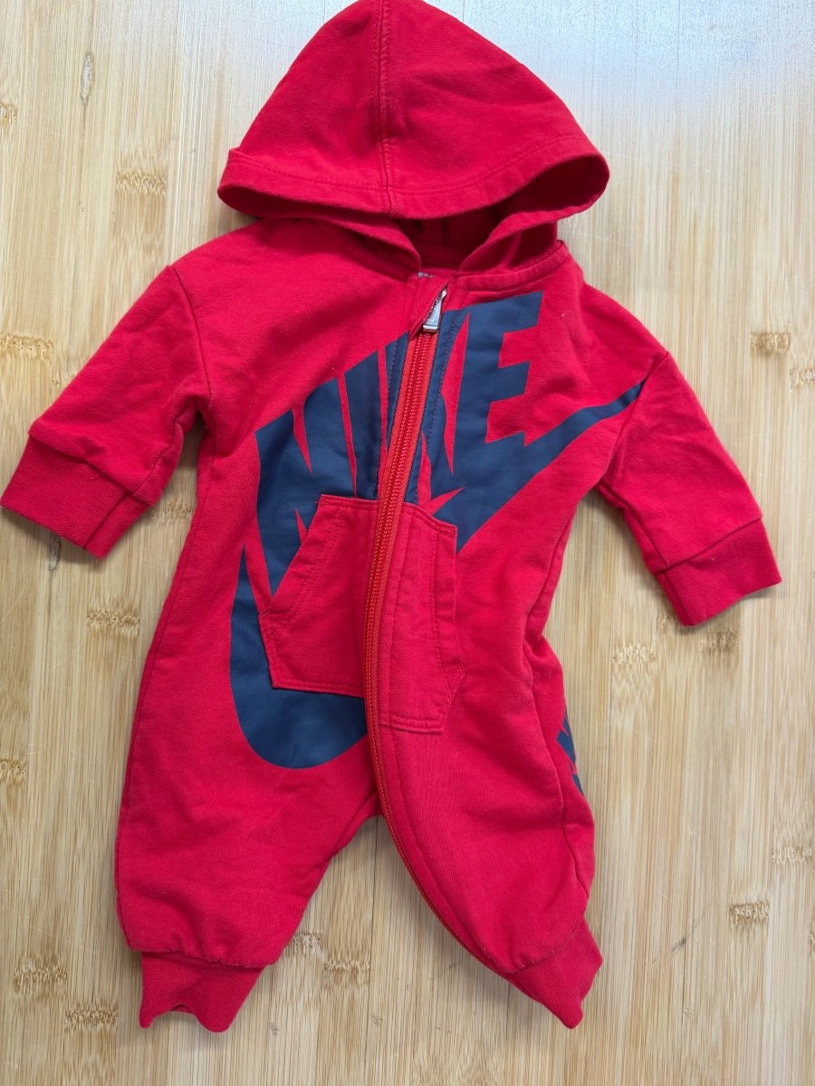 Nike Hooded Romper – Newborn | Red Excellent - Nest and Sprout-Consignment