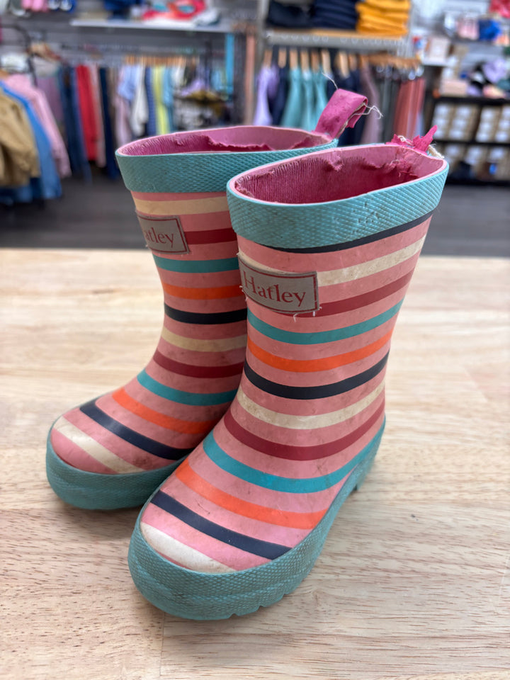 Hatley Size 5 Rain Boots (Pink Stripe, Lining Peeling)