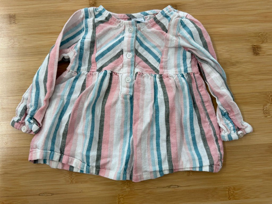 Carter's Striped Long Sleeve Top – 18M | Pink & Blue Viscose/Linen Blend - Nest and Sprout-Consignment