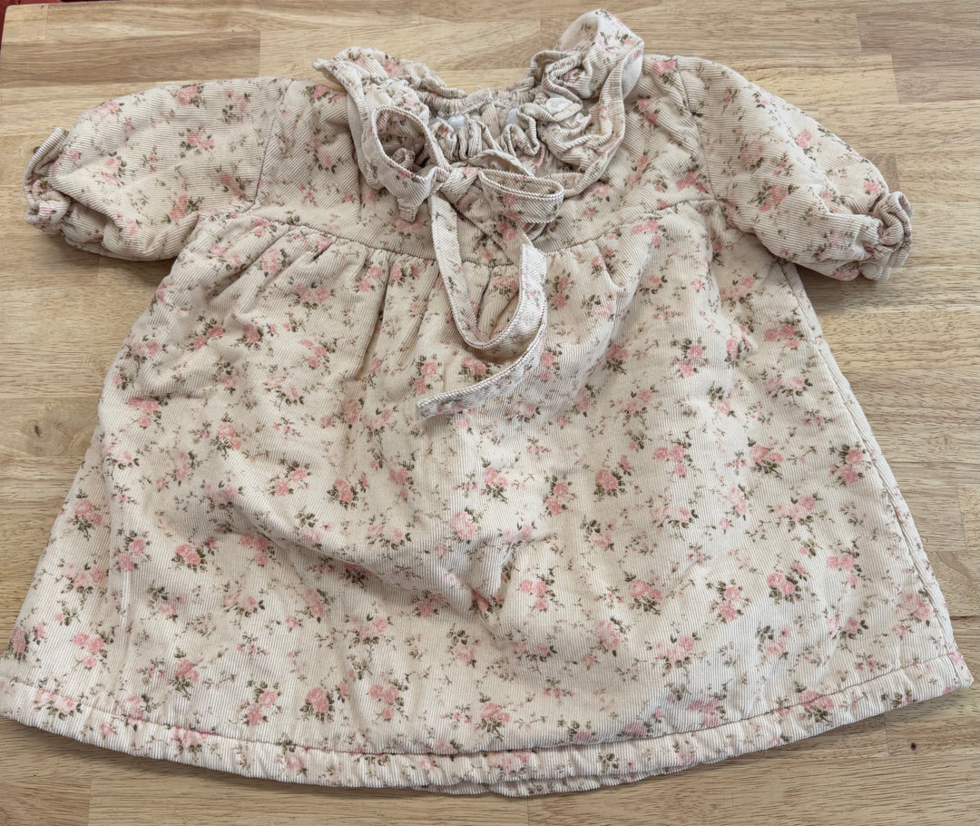 Ango Quilted Corduroy Dress – XS (2/3Y) | Beige Button-Up
