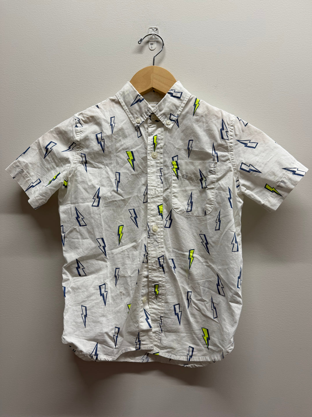 Gap Kids Lightning Bolt Button-Up – S | White Neon Lightning Bolts Short Sleeve