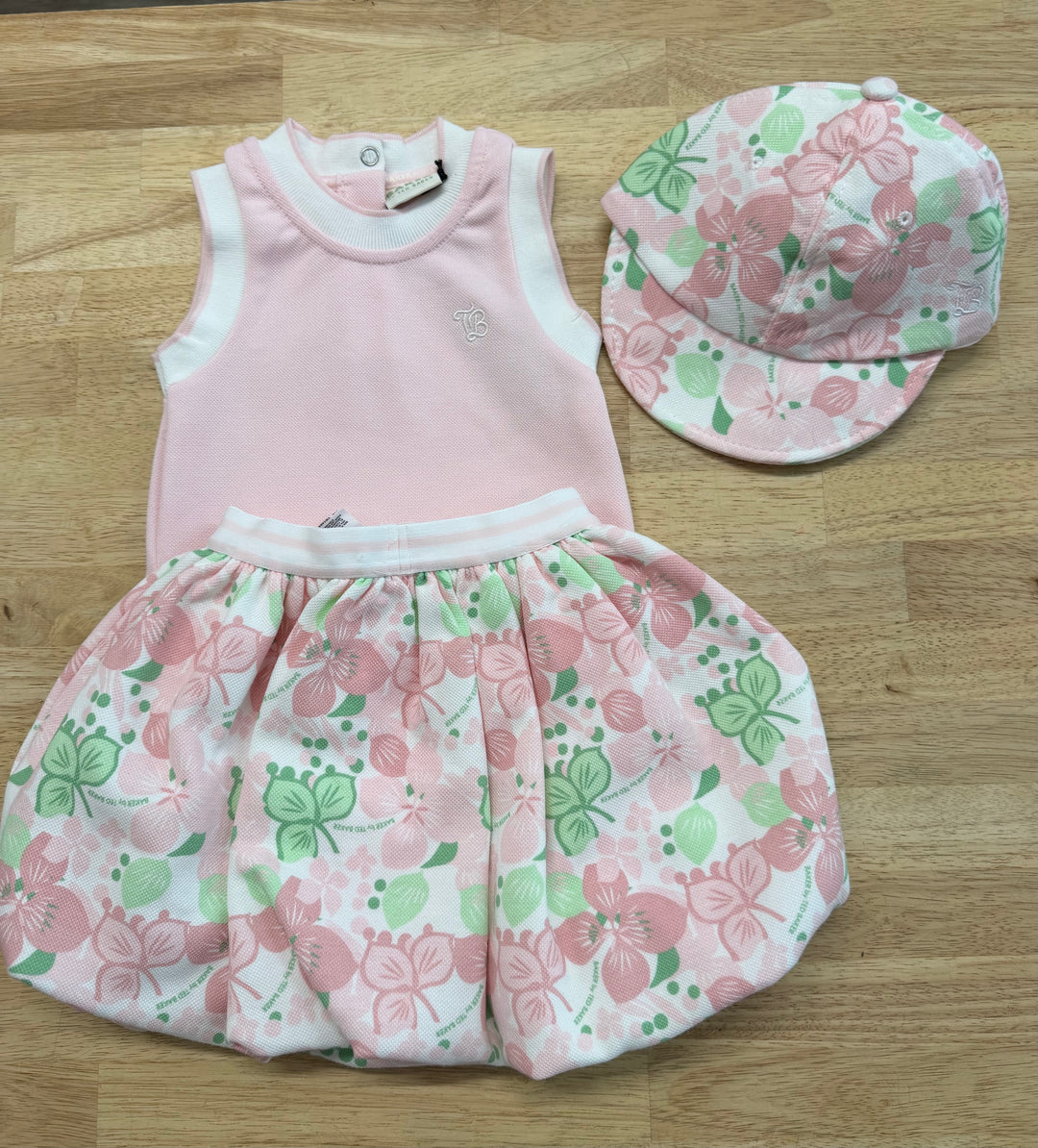 Baker by Ted Baker Three-Piece Set – 18M | Pink Floral Skirt Polo & Hat | NWT