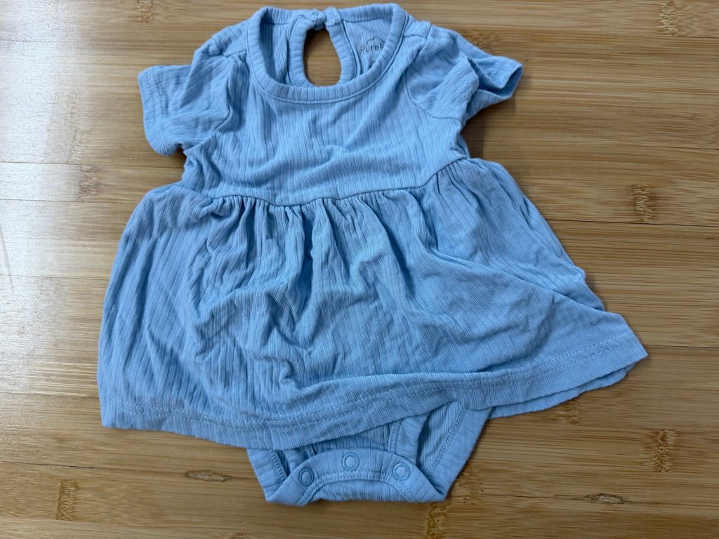 Purely Soft Ribbed Bodysuit Dress – Newborn | Blue Short Sleeve - Nest and Sprout-Consignment