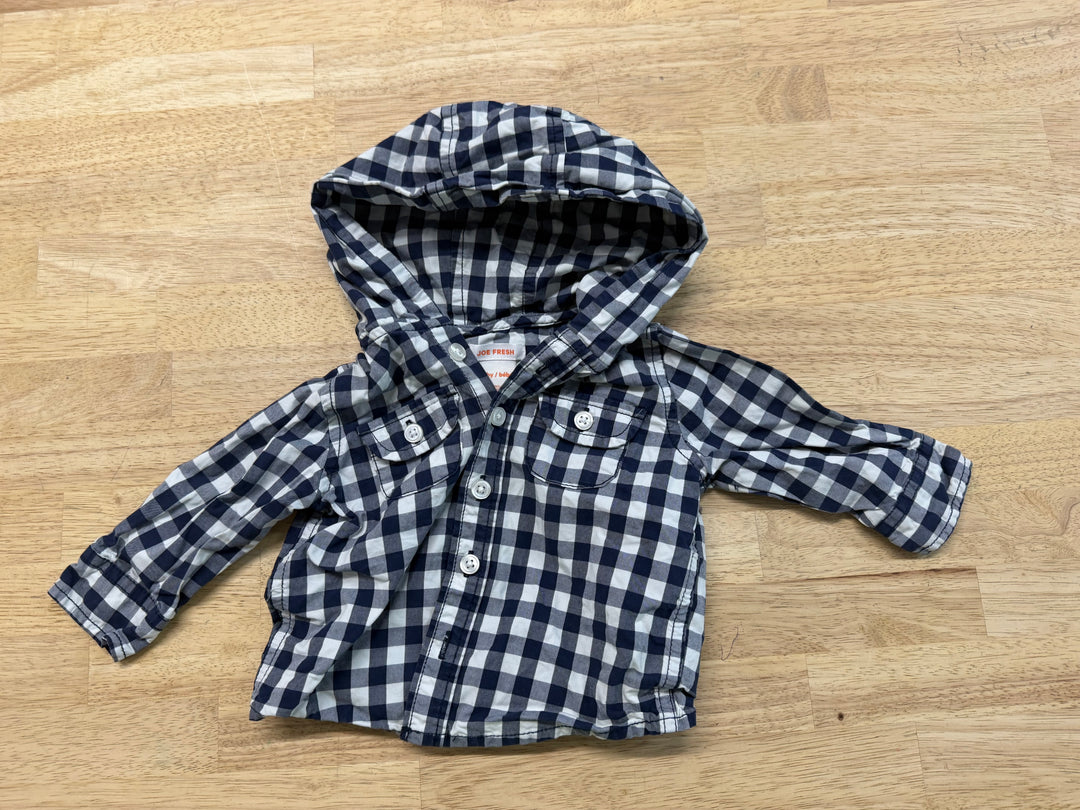Joe Fresh Gingham Button-Up Hooded Shirt – 3–6M | Navy 2015