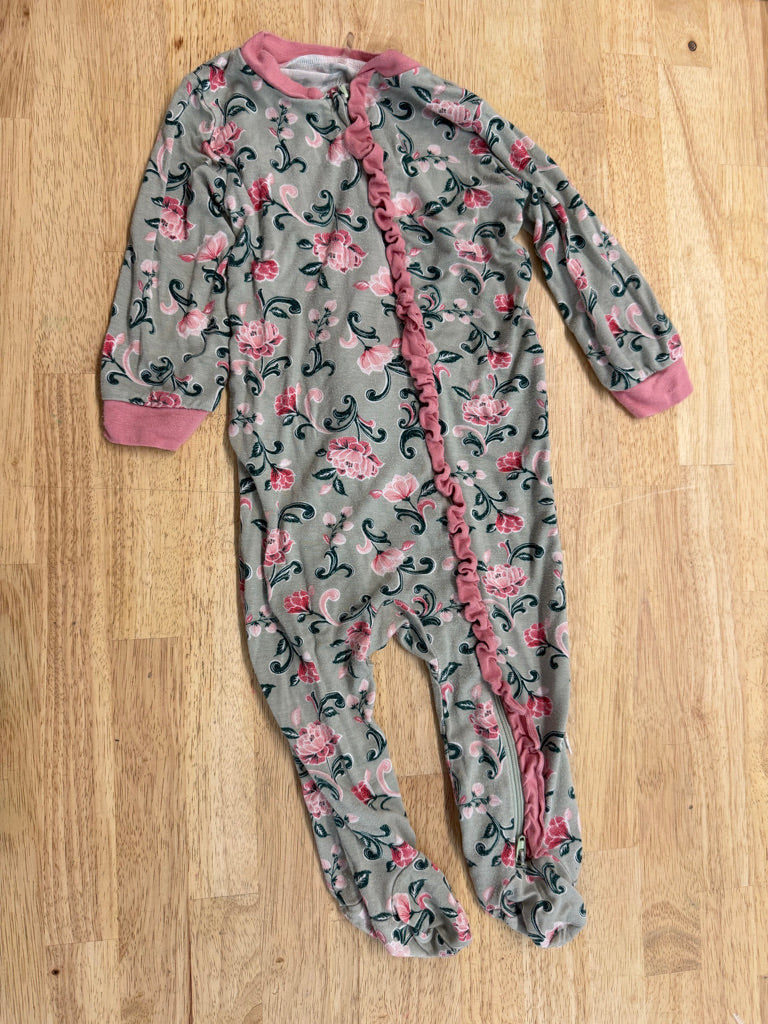 Milkberry Sleeper – 6–9M | Green Floral Ruffle | Play