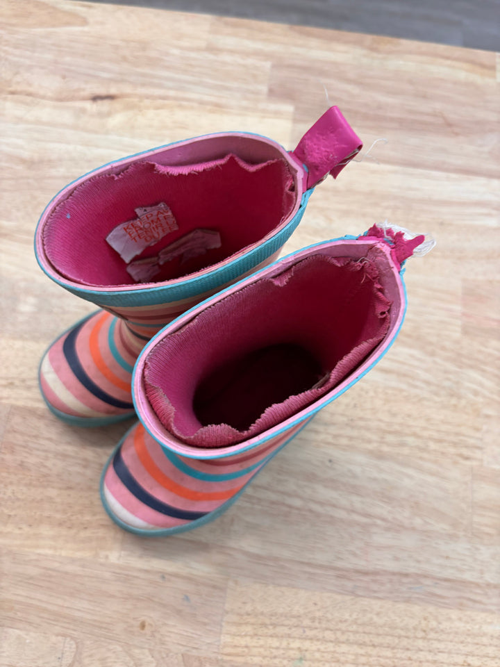 Hatley Size 5 Rain Boots (Pink Stripe, Lining Peeling)