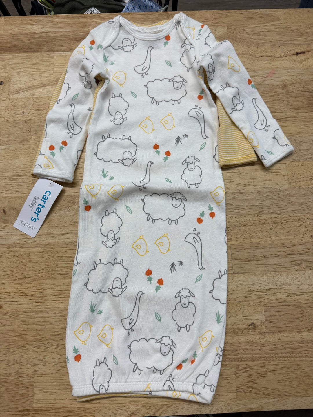 Carter's Sleep Gowns Set – 3 Months | Natural | Sheep and Yellow Stripe | NWT