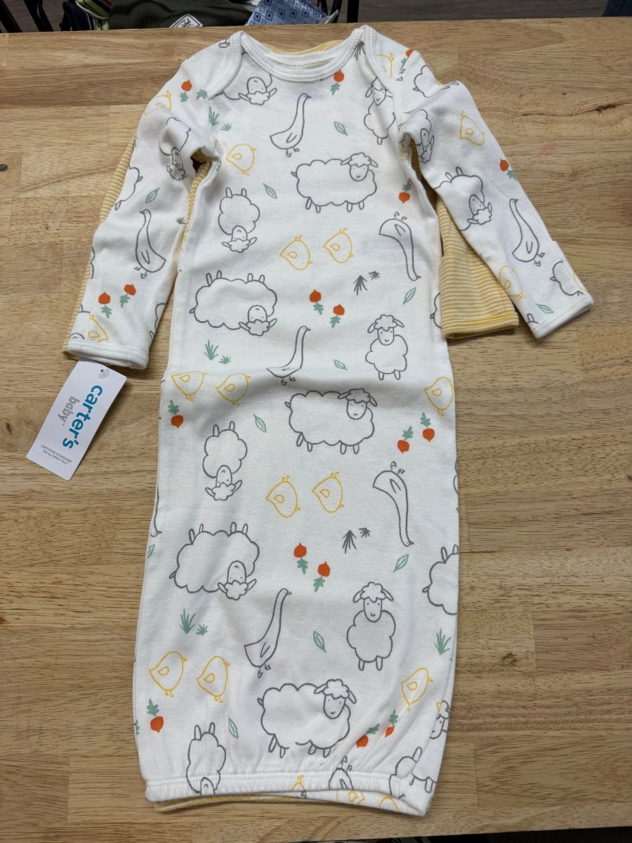 Carter's Sleep Gowns Set – 3 Months | Natural | Sheep and Yellow Stripe | NWT - Nest and Sprout-Consignment