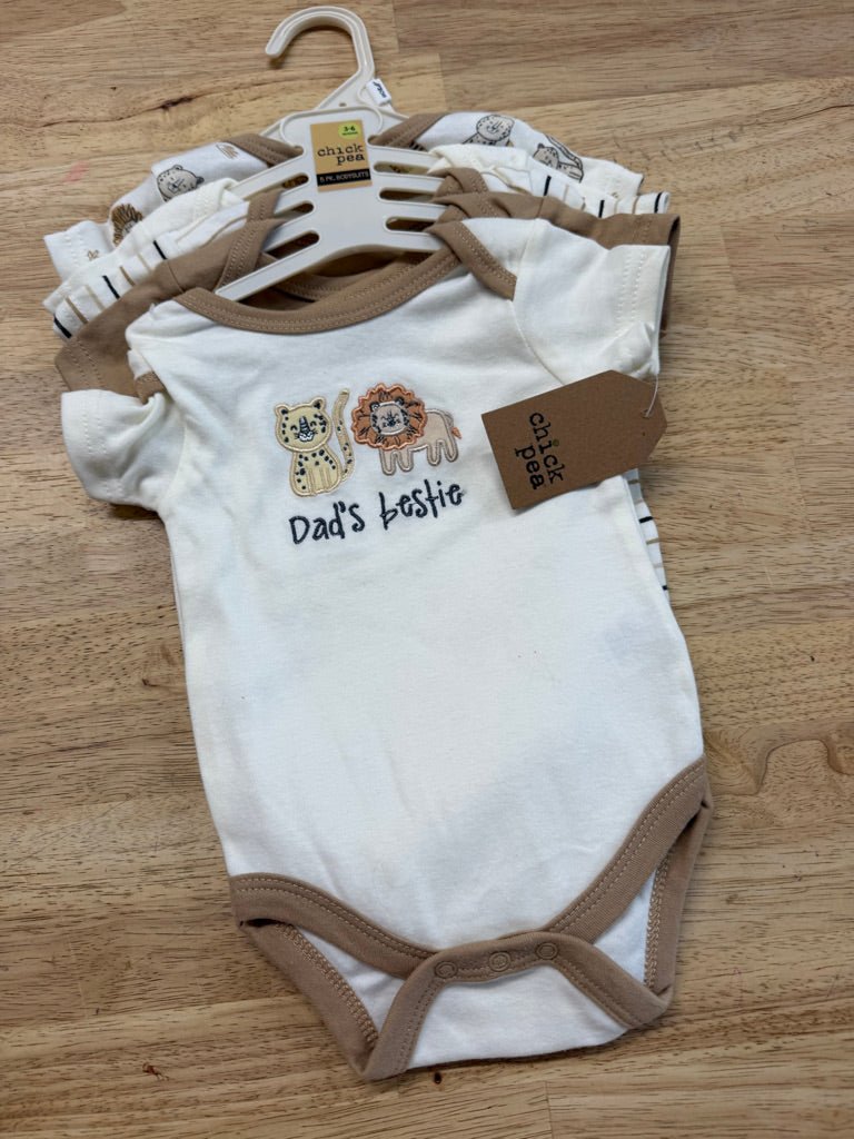 Chickpea Bodysuits Set of 5 – 0-6 Months | Neutral Safari Animals - Nest and Sprout-Consignment