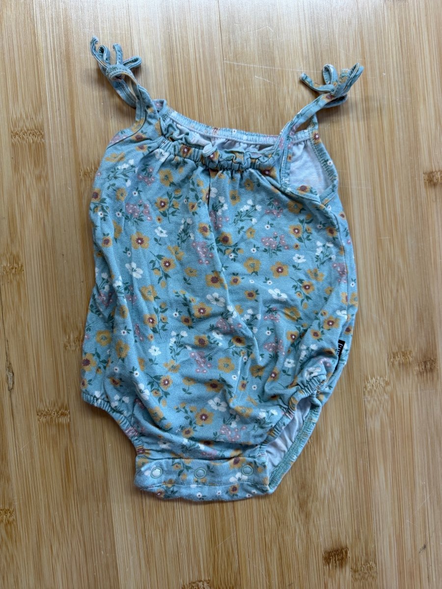 Belan J Romper – 6-12 Months | Mint with Yellow Flowers - Nest and Sprout-Consignment
