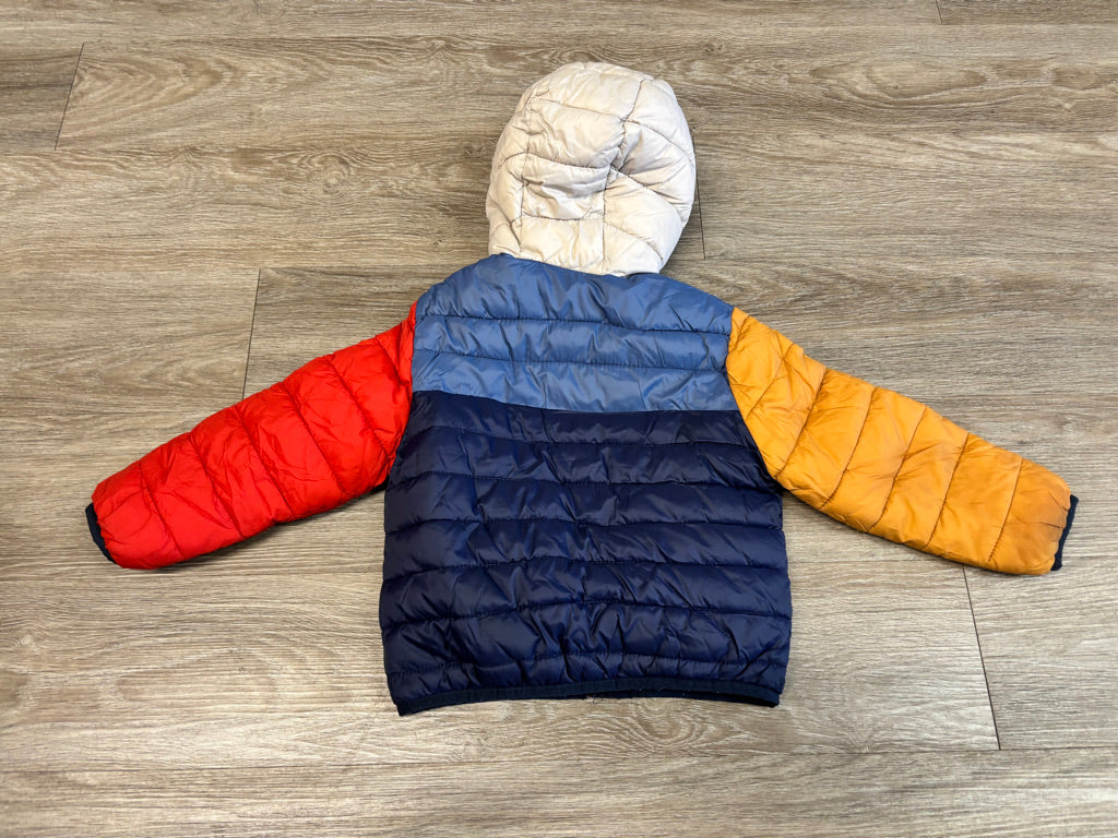 George Recycled Fill Colourblock Puffer Jacket Navy Yellow Orange | Size 4T