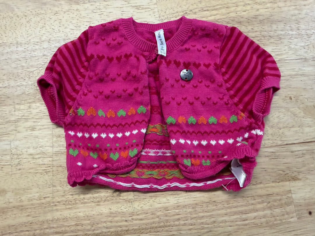 Souris Mini Knit Sweater – 12-18 Months | Fuchsia, Red, Green and Orange Hearts