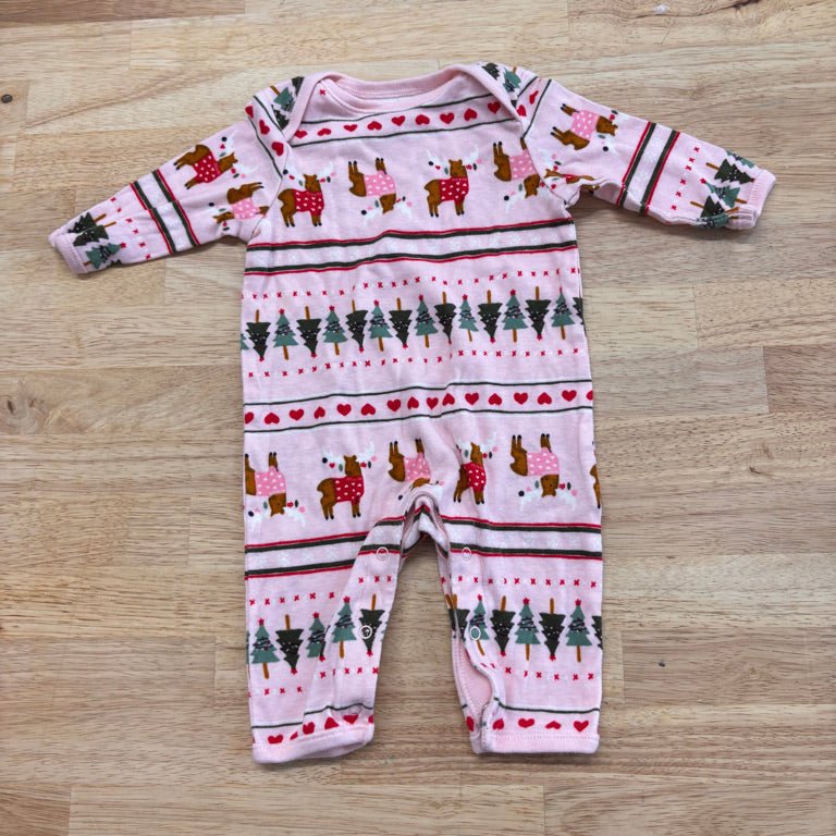 Old Navy 0–3M Holiday Romper – Pink Print - Nest and Sprout - Consignment