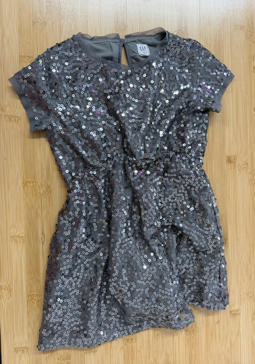 Gap Sequin Dress – XS (Estimated 4-5 Years) | Silver | Elastic Waist | Short Sleeves