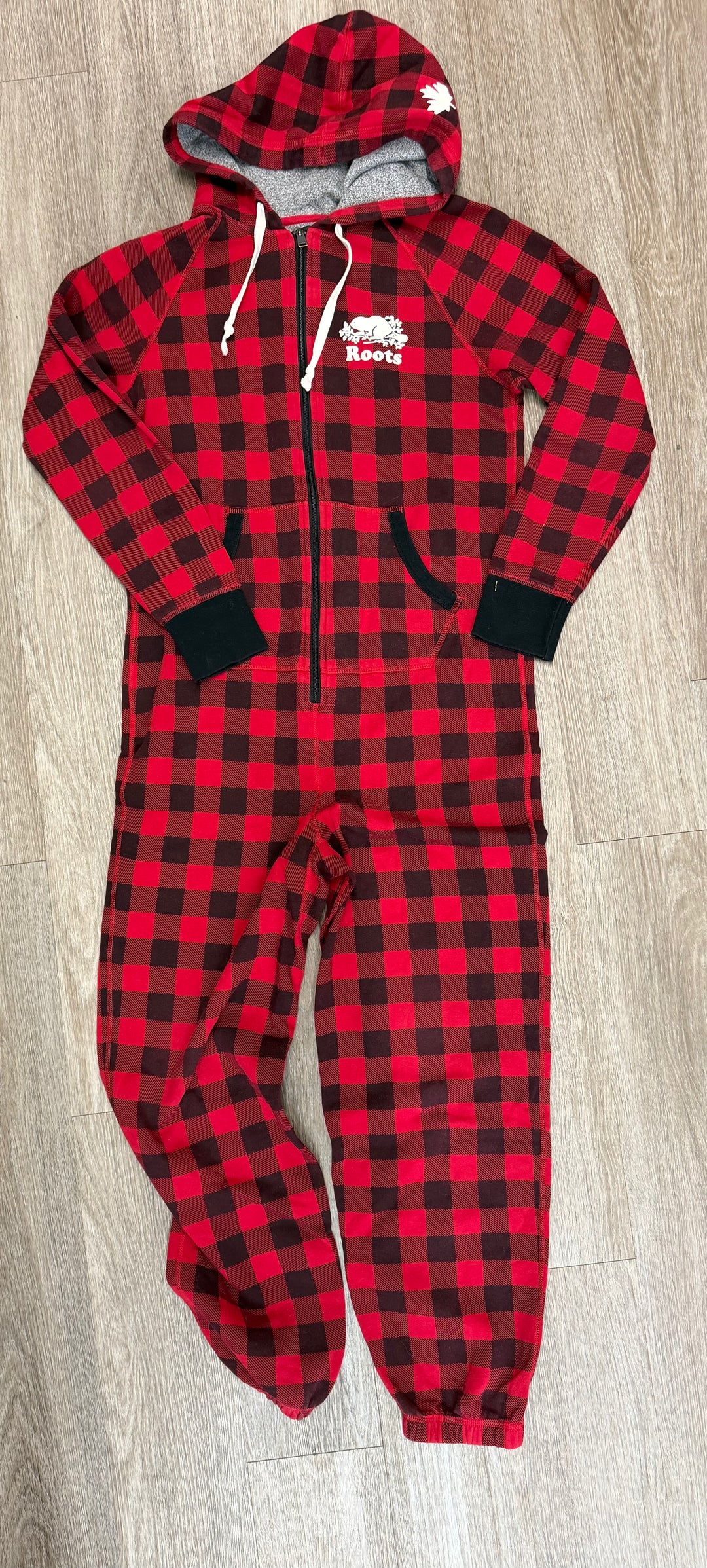 Roots Hooded Romper One-Piece – Adult Small | Buffalo Plaid