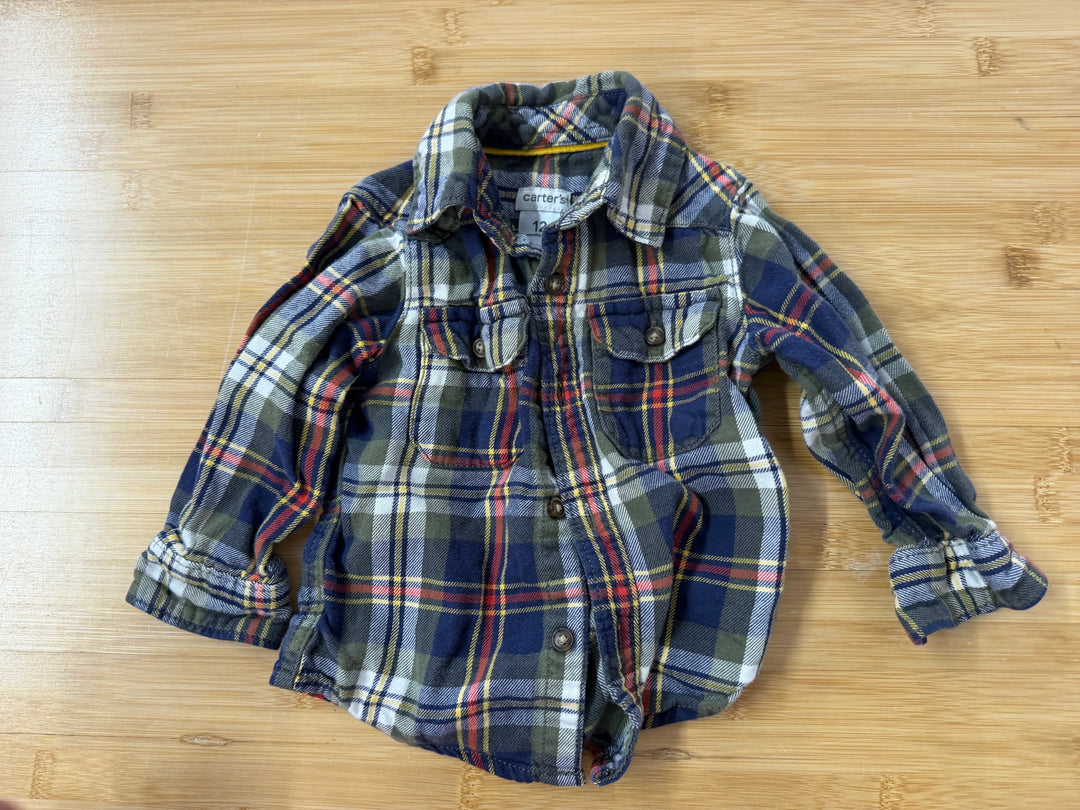 Carter's Flannel Shirt – 12 Months | Navy and Olive Green | Long Sleeve | Button-Up