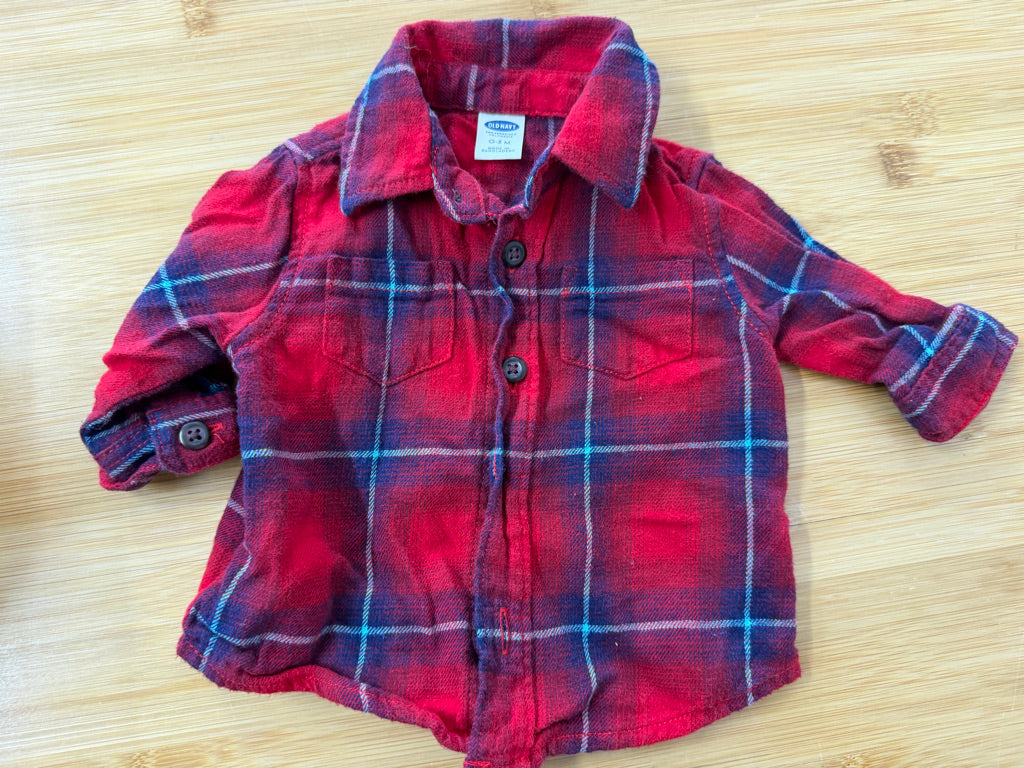 Old Navy Red & Blue Plaid Flannel Button-Up – 0–3M