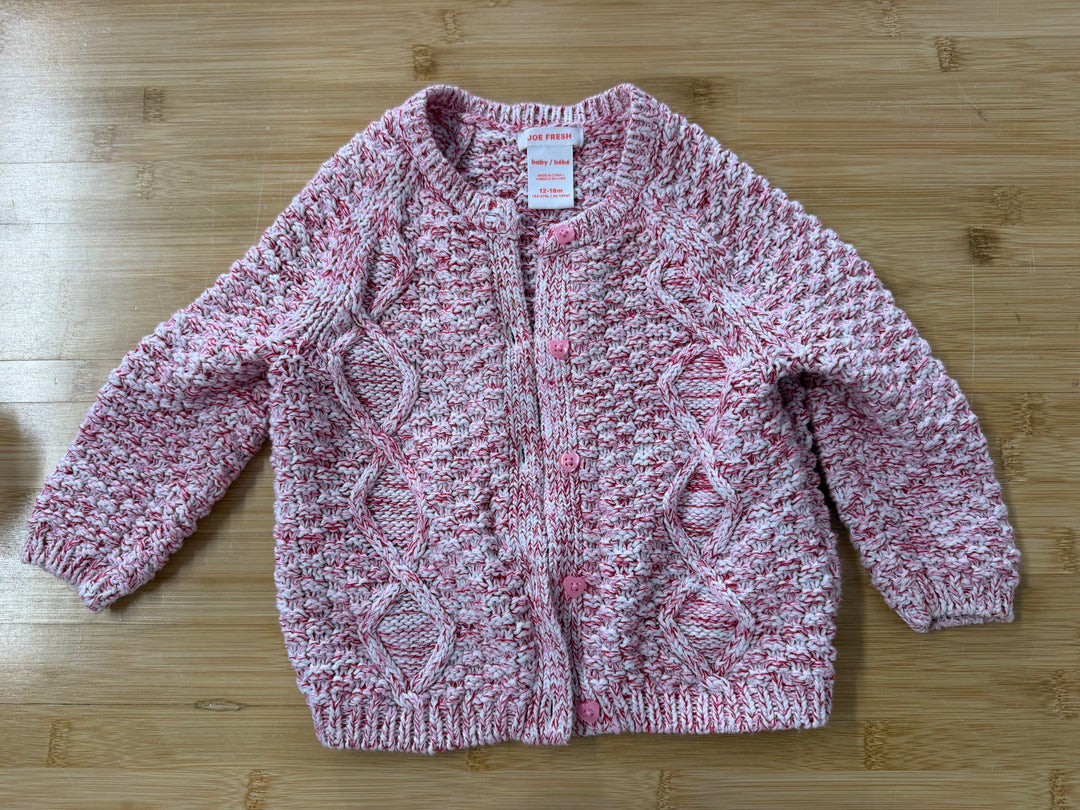 Joe Fresh Cable Knit Sweater – 12-18 Months | Pink | Cable Knit | Button Up
