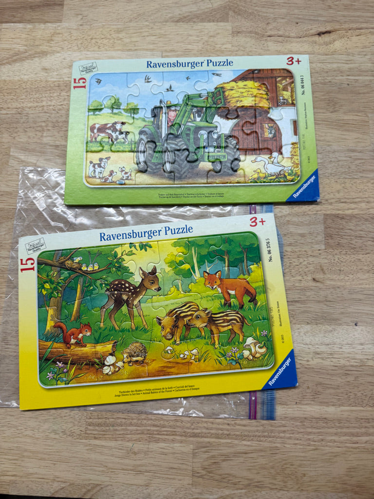 Ravensburger Puzzle Set of Two – Tractor and Forest Scenes | 15 Piece | 3+
