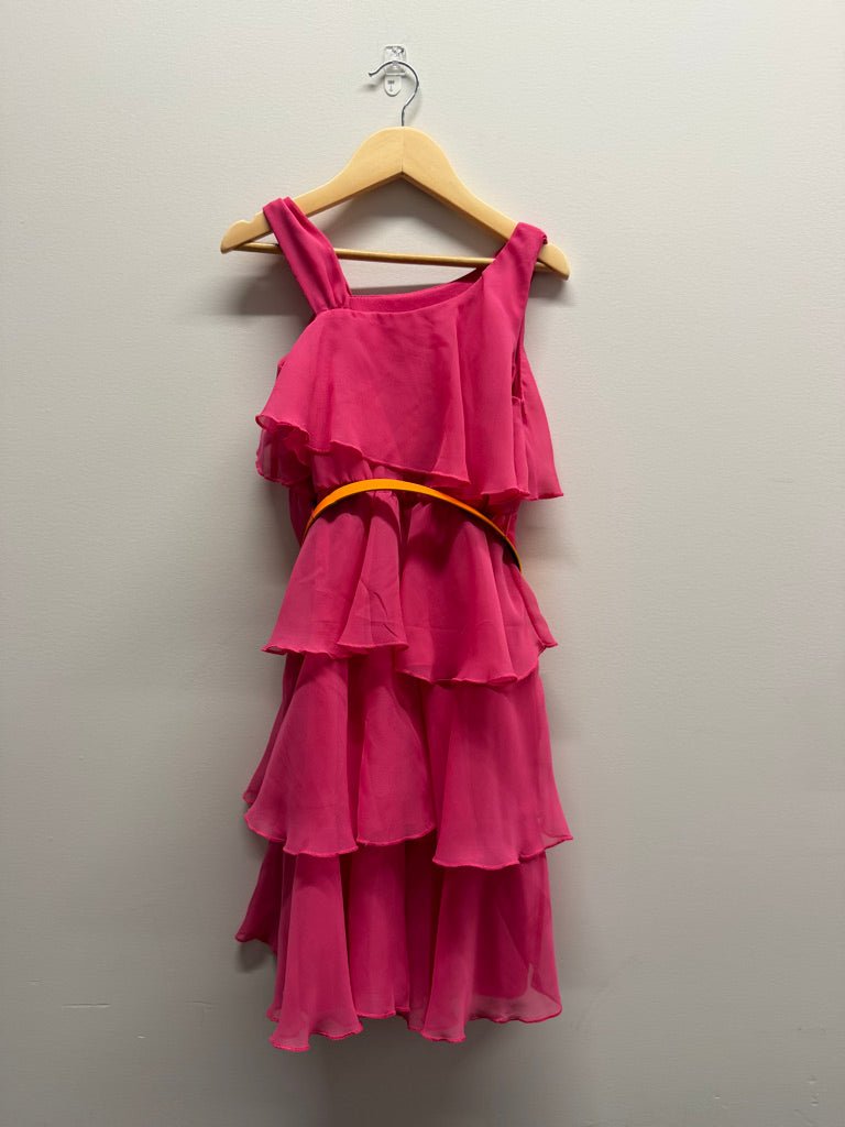 Newberry Tulle Dress – 8 | Pink Layered Orange Belt - Nest and Sprout-Consignment