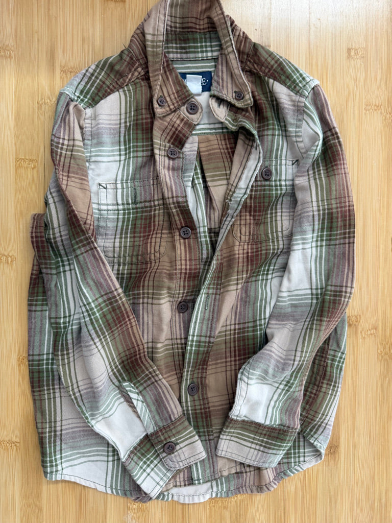 Children's Place Button-Up Shirt – 5/6 | Forest Green with Brown Plaid