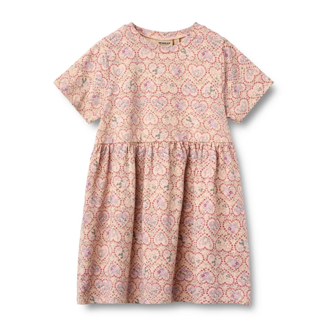 Wheat Jersey Dress Anna - Magenta Heart Flowers - Nest and Sprout-Wheat Kids