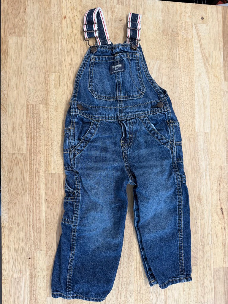 OshKosh Overalls – 24M | Denim Blue & White Striped Hooks - Nest and Sprout - Consignment