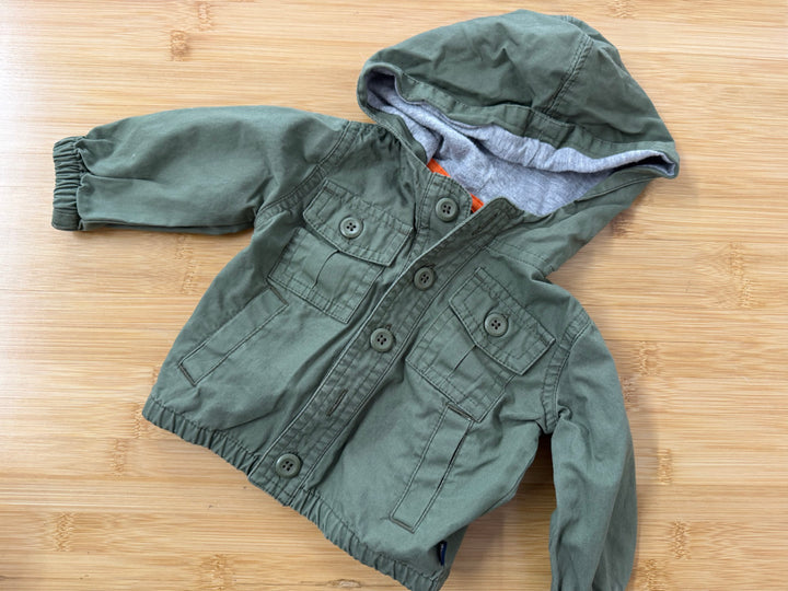 OshKosh Army Green Hooded Jacket – 0–3M | Lightweight Pullover