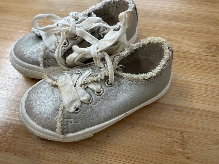 Zara Baby Sneakers – EU 20 | Silver Ribbon Lace Side Zipper Raw Edge