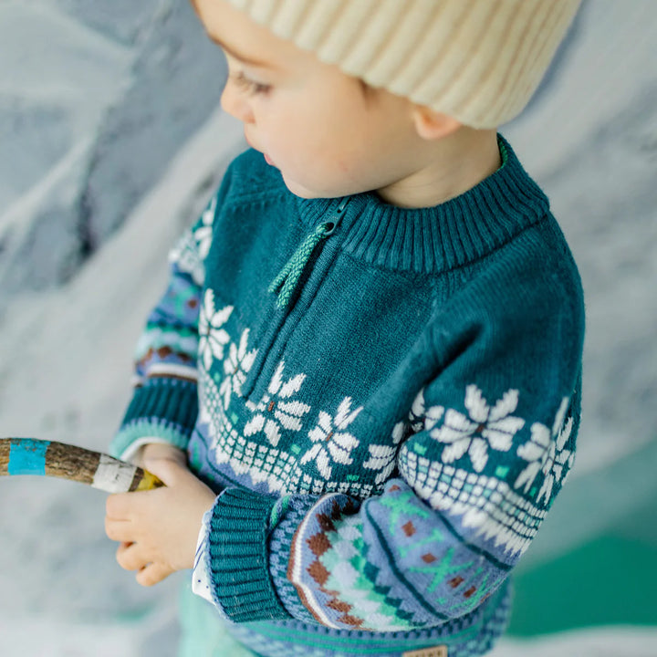 Baby/Toddler Teal Patterned Knit Sweater