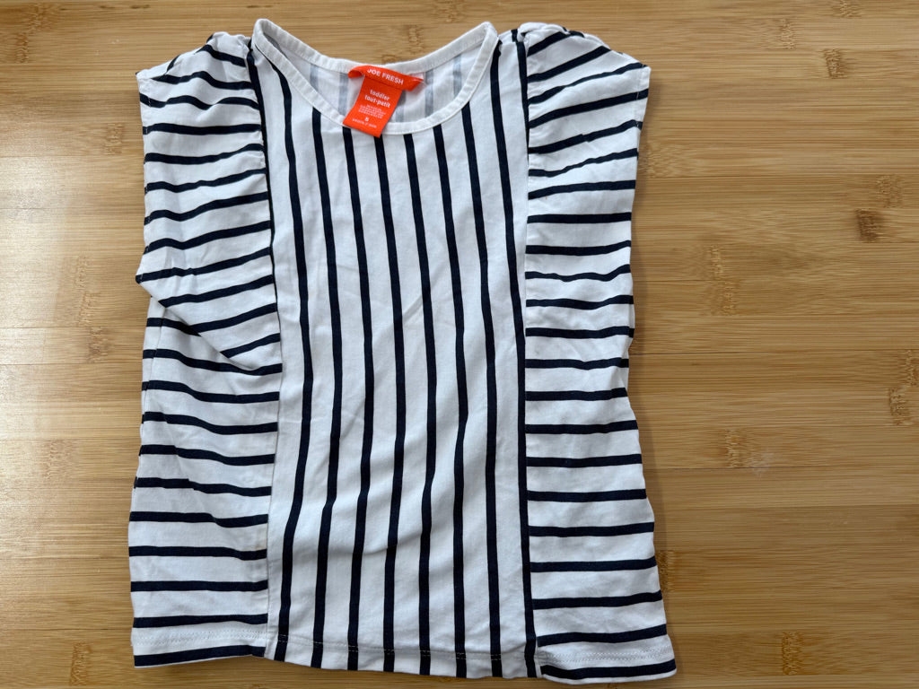 Joe Fresh Striped Summer Shirt – 5 | White & Navy Ruffle Sleeve