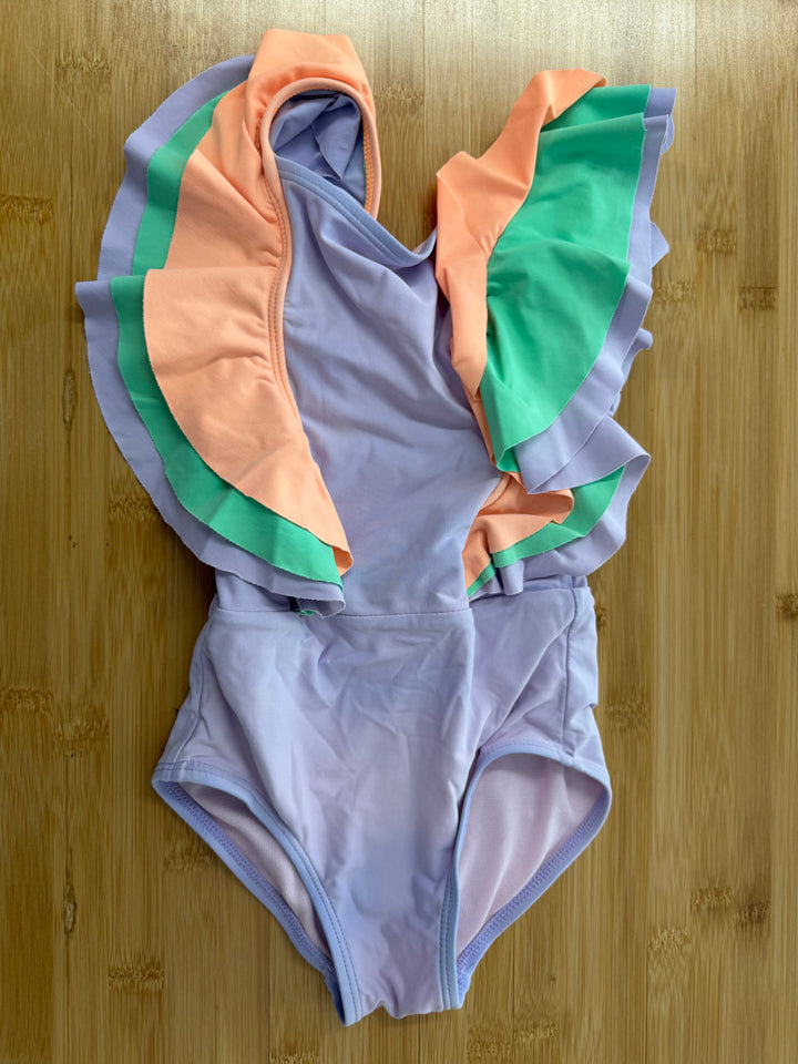 Beach Ligno Swimsuit – 3T | Lilac Orange & Green Flutter Sleeve