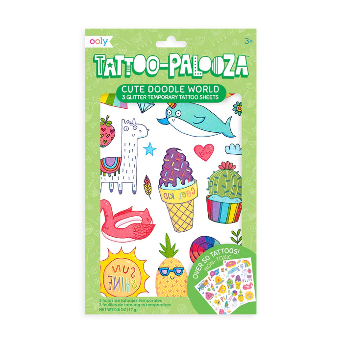 Tattoo Palooza Temporary Glitter Tattoo: Cute Doodle World
