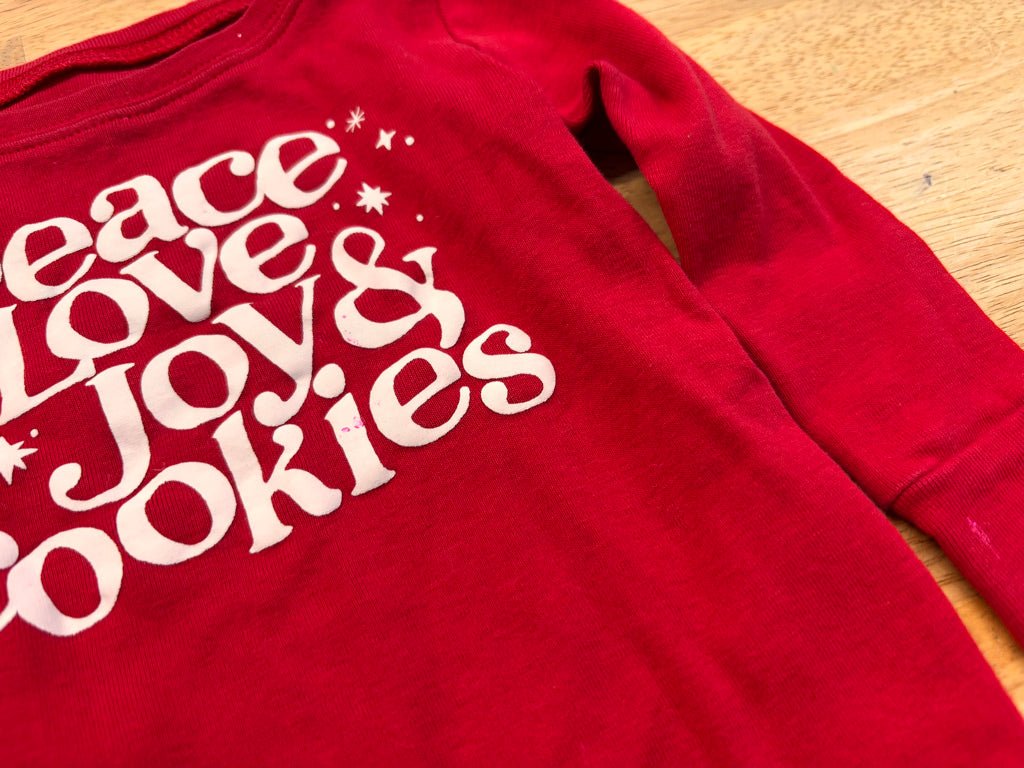Peace Love Joy & Cookies Holiday Shirt – Size 6–12 Months - Nest and Sprout-Consignment