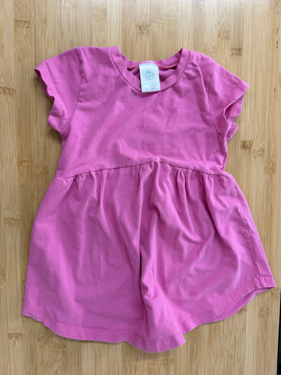 Happy Apple Dress – 5T | Pink | Handmade in Canada
