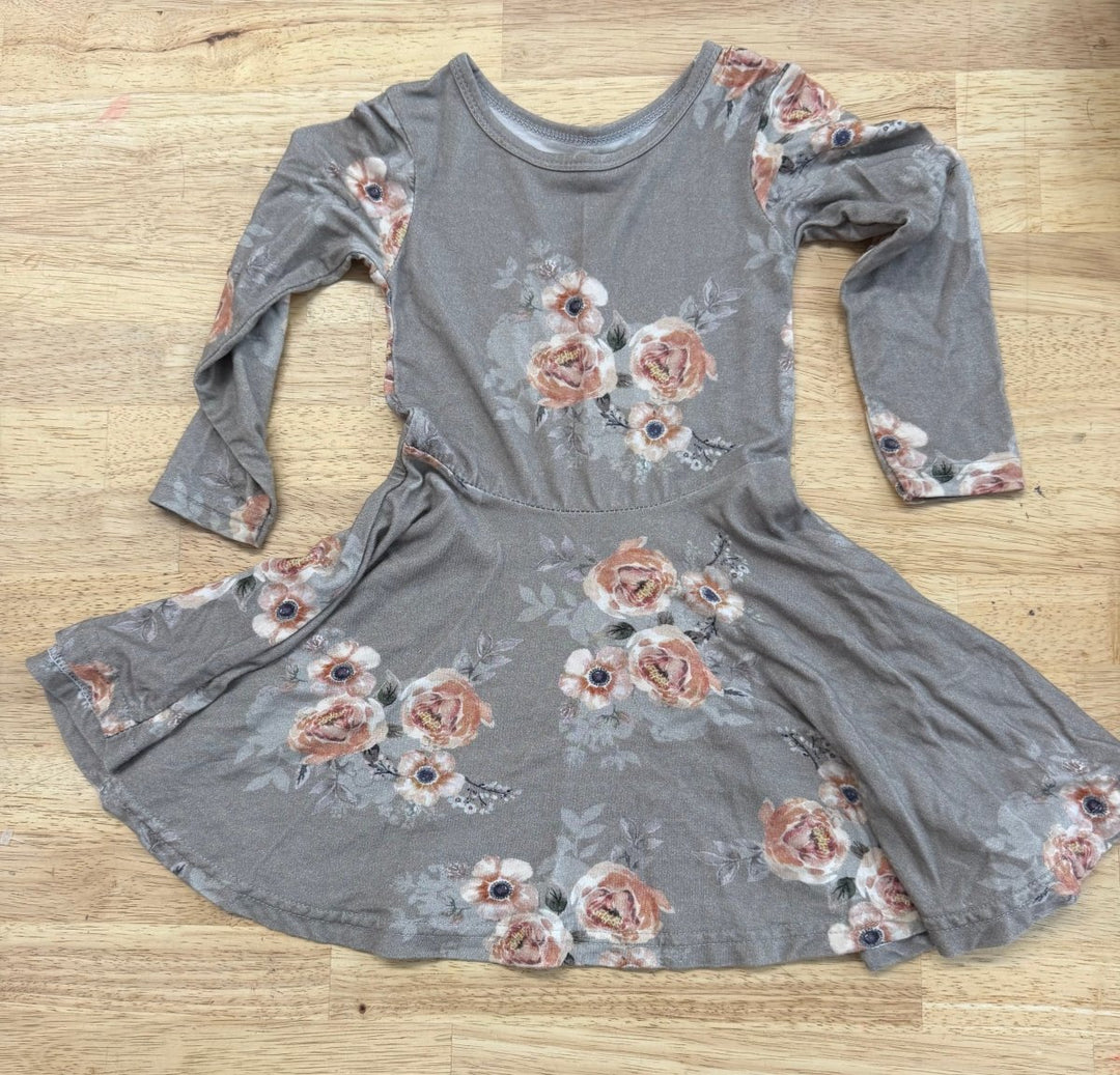 Belan J Grey Floral Twirl Dress – 18–24M | Light Wear - Nest and Sprout-Consignment