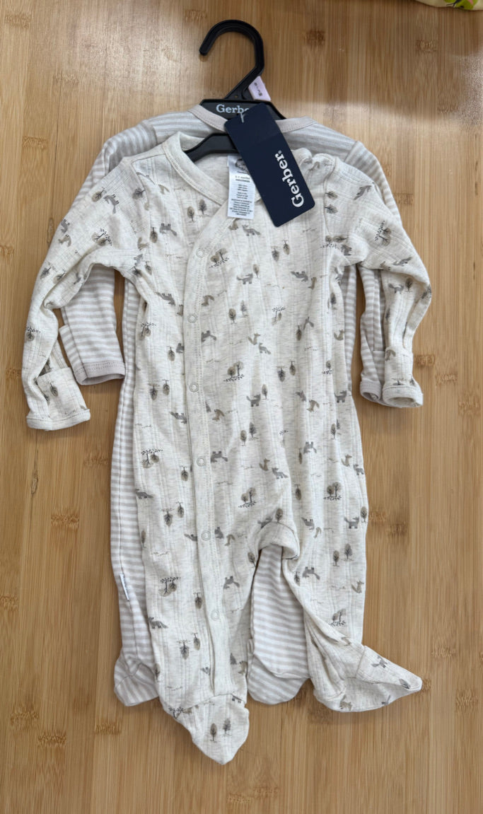 Gerber Footed Sleeper Set of 2 – 0–3M | Neutral 100% Cotton | NWT